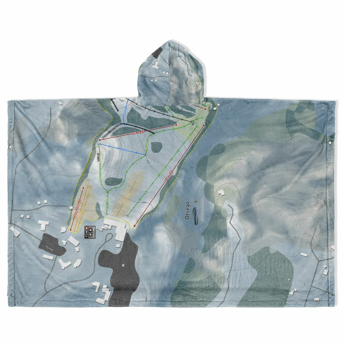 Otsego, Michigan Ski Resort Map Flannel Blanket Poncho