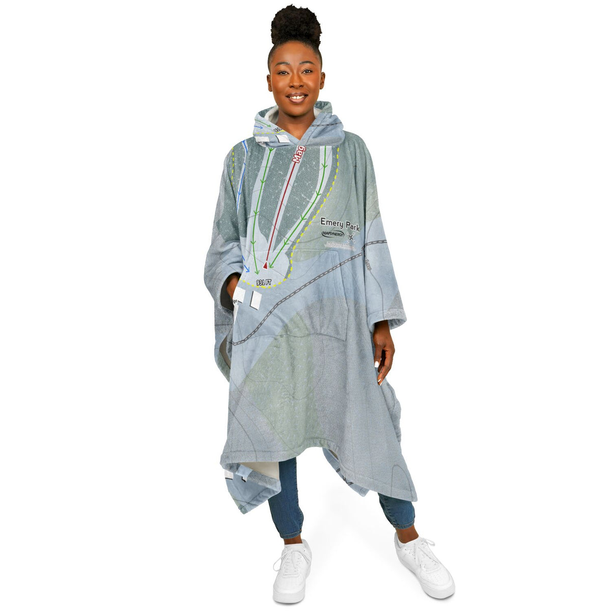 Emery Park, New York Ski Resort Map Flannel Blanket Poncho
