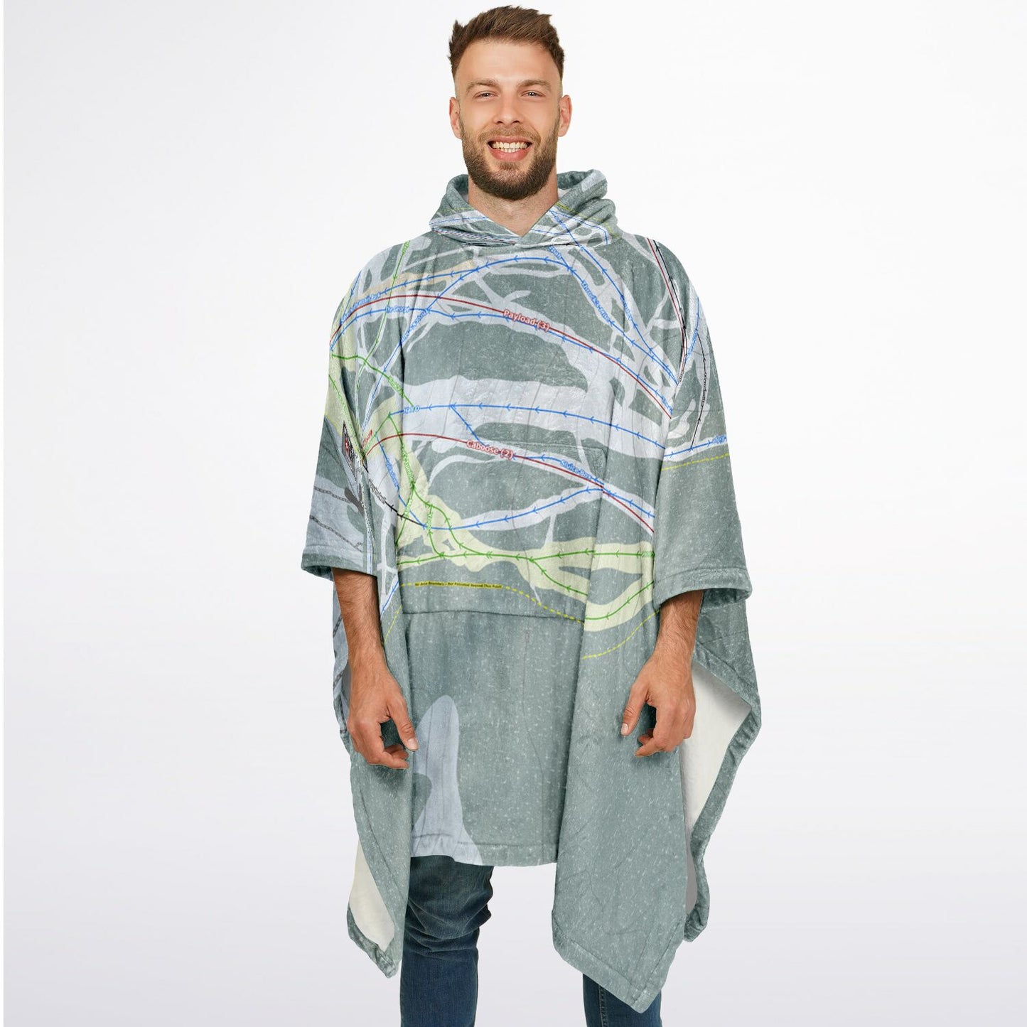 Showdown, Montana Ski Resort Map Flannel Blanket Poncho