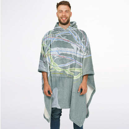 Showdown, Montana Ski Resort Map Flannel Blanket Poncho