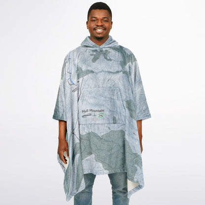 Hull Mountain, California Ski Resort Map Flannel Blanket Poncho