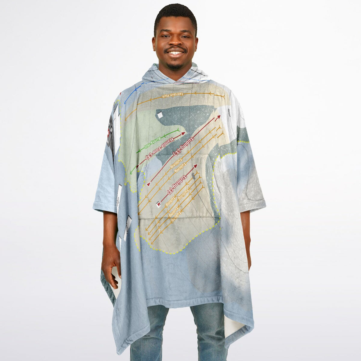 Hanson Hills, Michigan Ski Resort Map Flannel Blanket Poncho