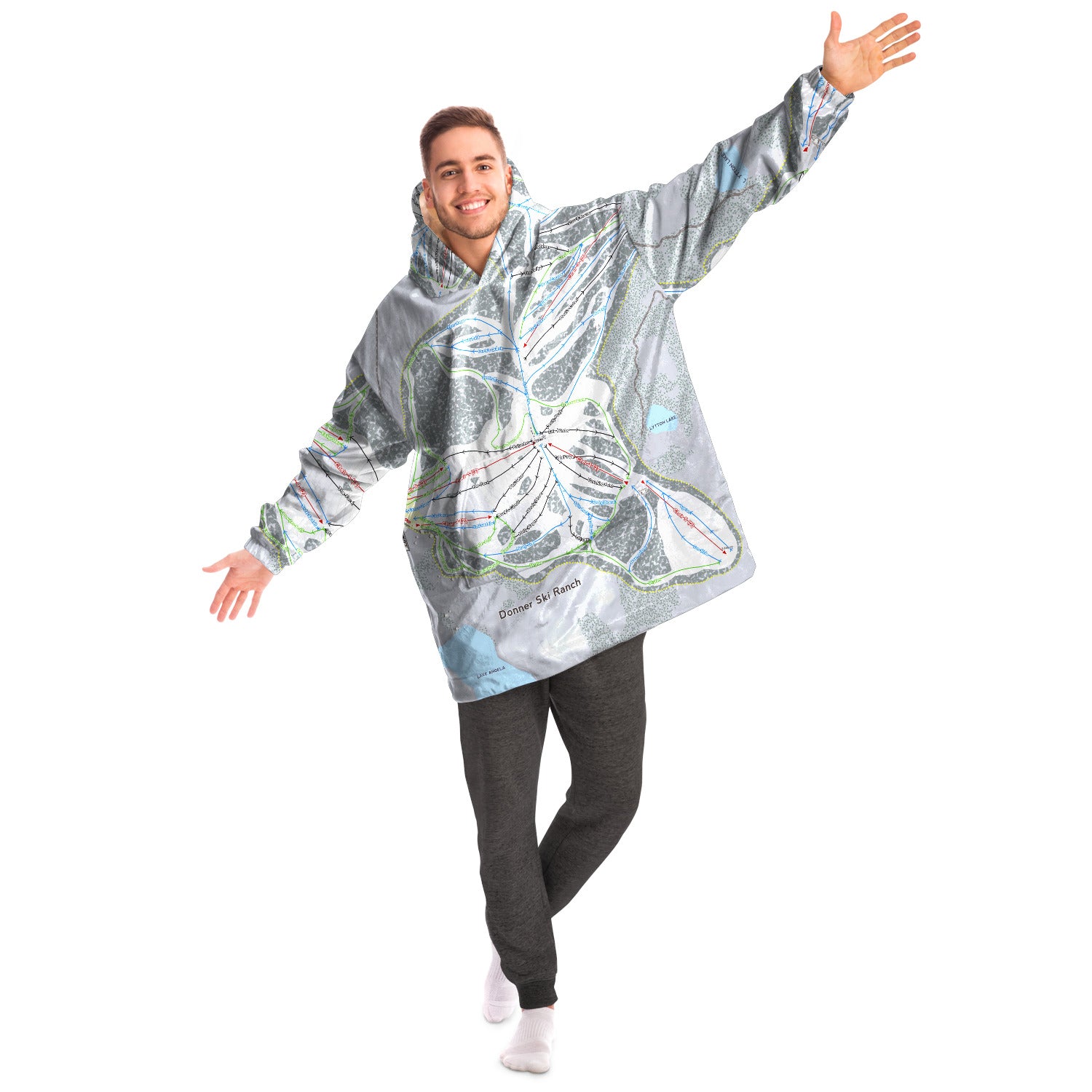 Donner Ski Ranch, California Ski Trail Map - Snug Hoodie - Powderaddicts