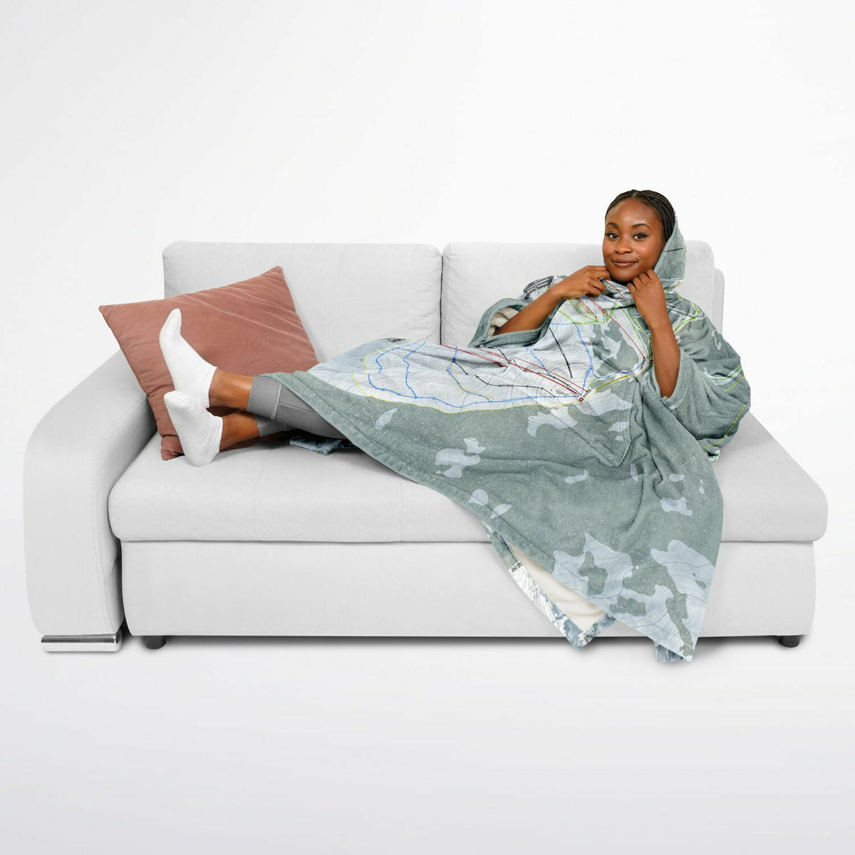 Sierra At Tahoe, California Ski Resort Map Flannel Blanket Poncho