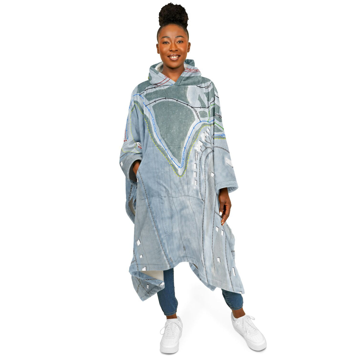 Eagle Rock, Pennsylvania Ski Resort Map Flannel Blanket Poncho