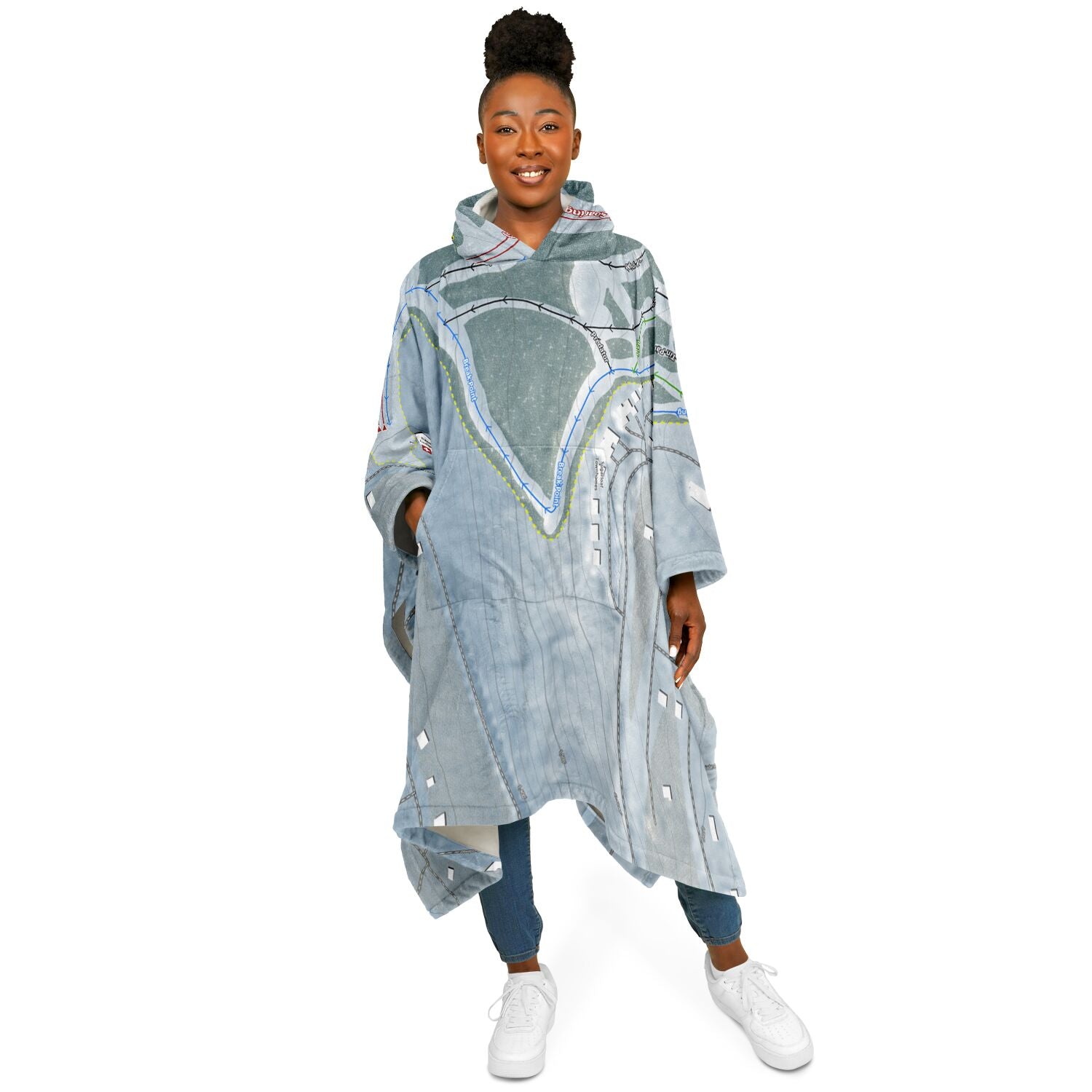 Eagle Rock, Pennsylvania Ski Resort Map Flannel Blanket Poncho