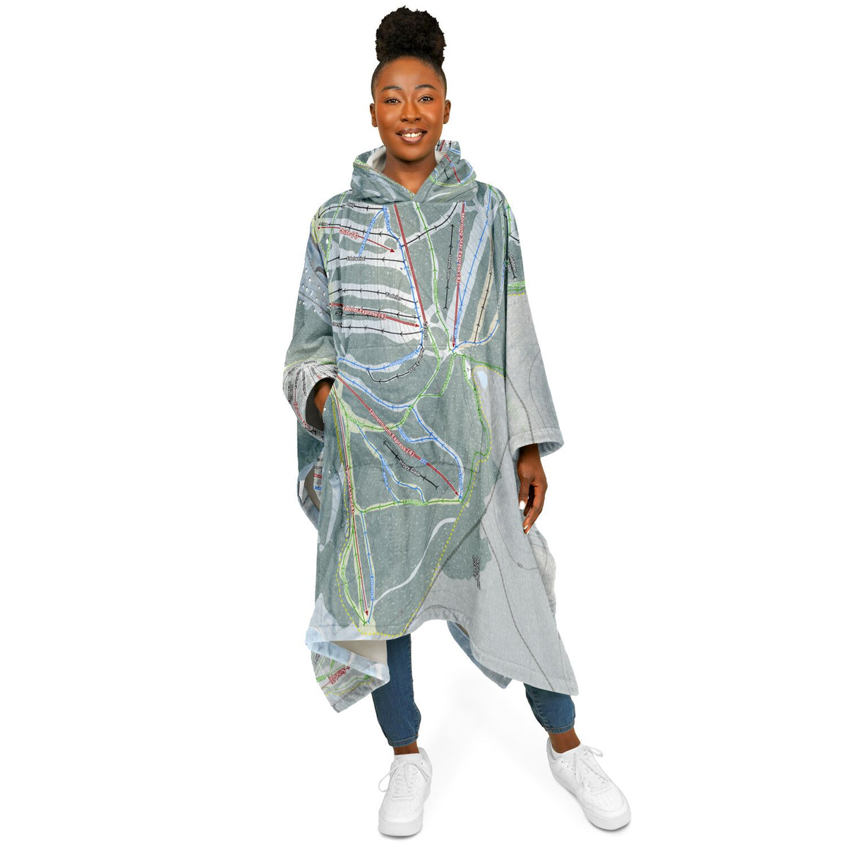 Holiday Valley, New York Ski Resort Map Flannel Blanket Poncho