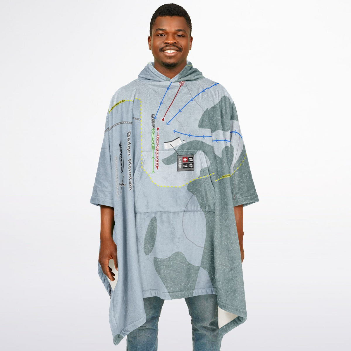 Badger Mountain, Washington Ski Resort Map Flannel Blanket Poncho