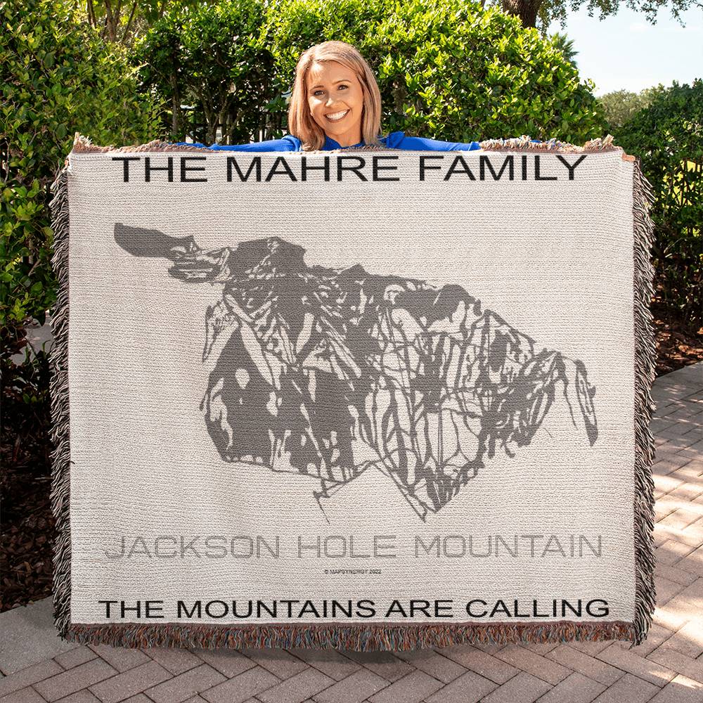 PERSONALIZED JACKSON HOLE MOUNTAIN,  WYOMING WOVEN BLANKET