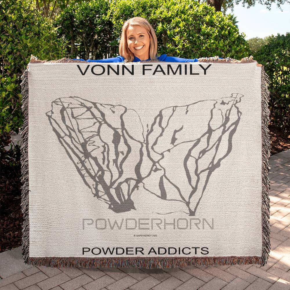 PERSONALIZED POWDERHORN, COLORADO WOVEN BLANKET