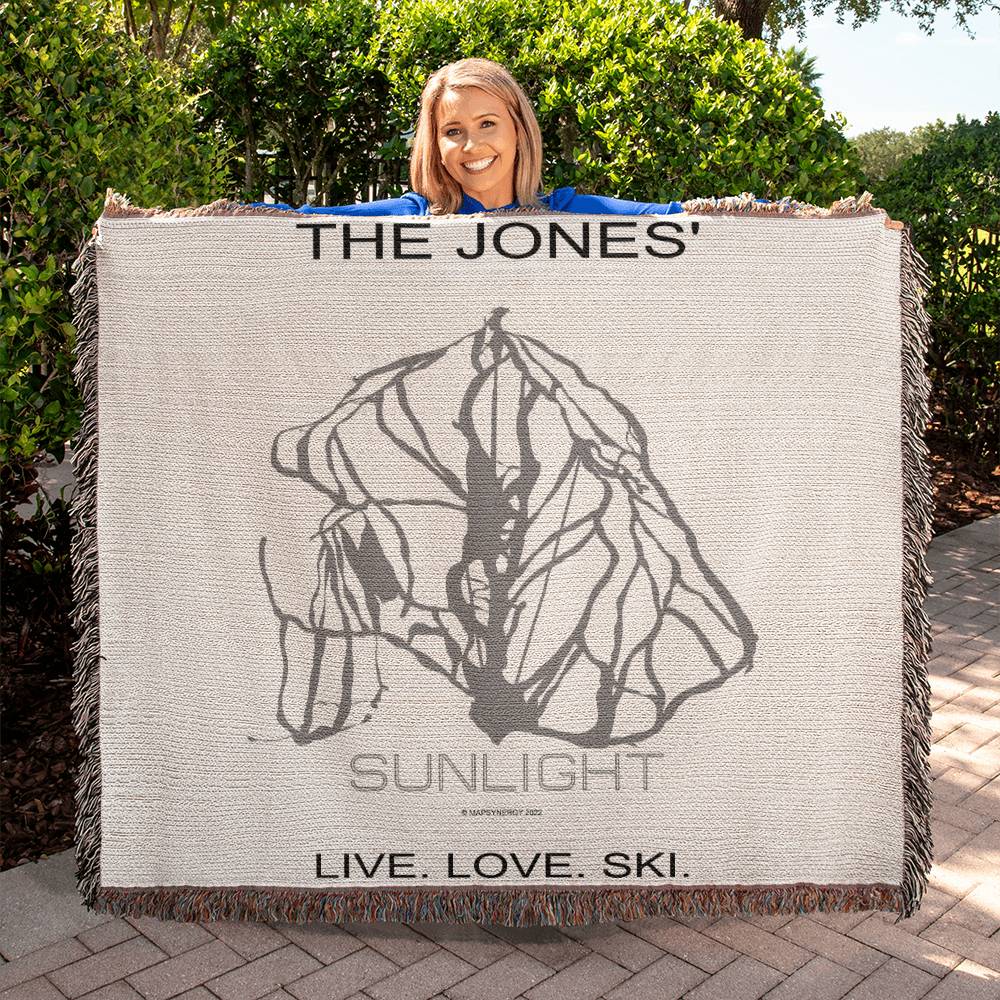 Personalized Sunlight Mountain Resort, Colorado Ski Trail Map woven blanket