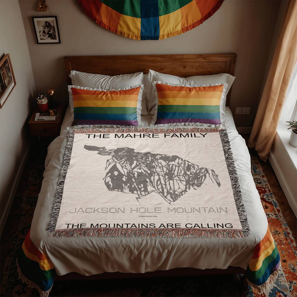 PERSONALIZED JACKSON HOLE MOUNTAIN,  WYOMING WOVEN BLANKET