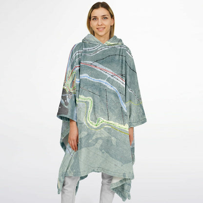 Ragged Mountain, New Hampshire Ski Resort Map Flannel Blanket Poncho