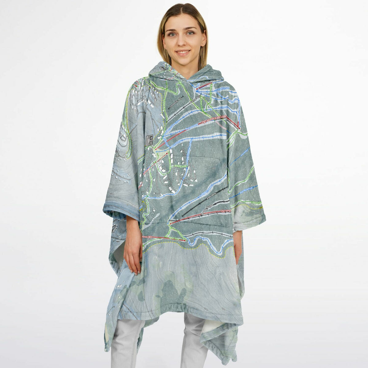 Okemo Mountain, Vermont Ski Resort Map Flannel Blanket Poncho