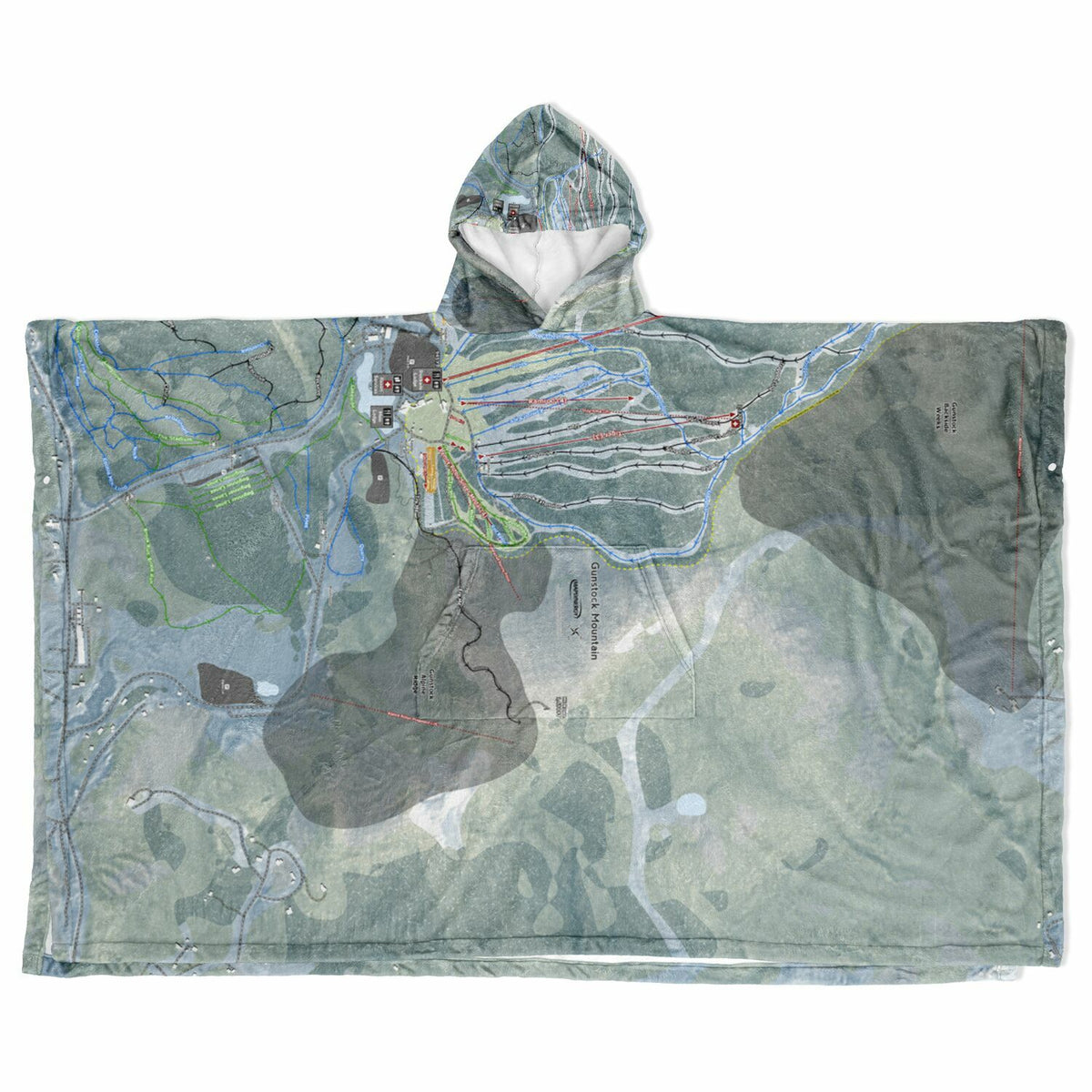 Gunstock Mountain, New Hampshire Ski Resort Map Flannel Blanket Poncho