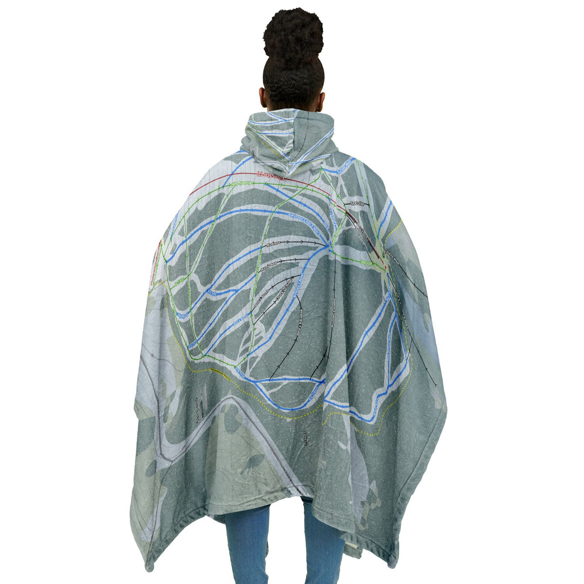 Ski Land, Alaska Ski Resort Map Flannel Blanket Poncho