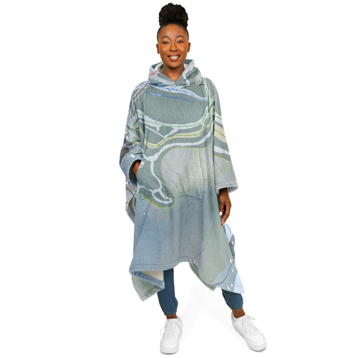 Vallee Du Parc, Quebec Ski Resort Map Flannel Blanket Poncho