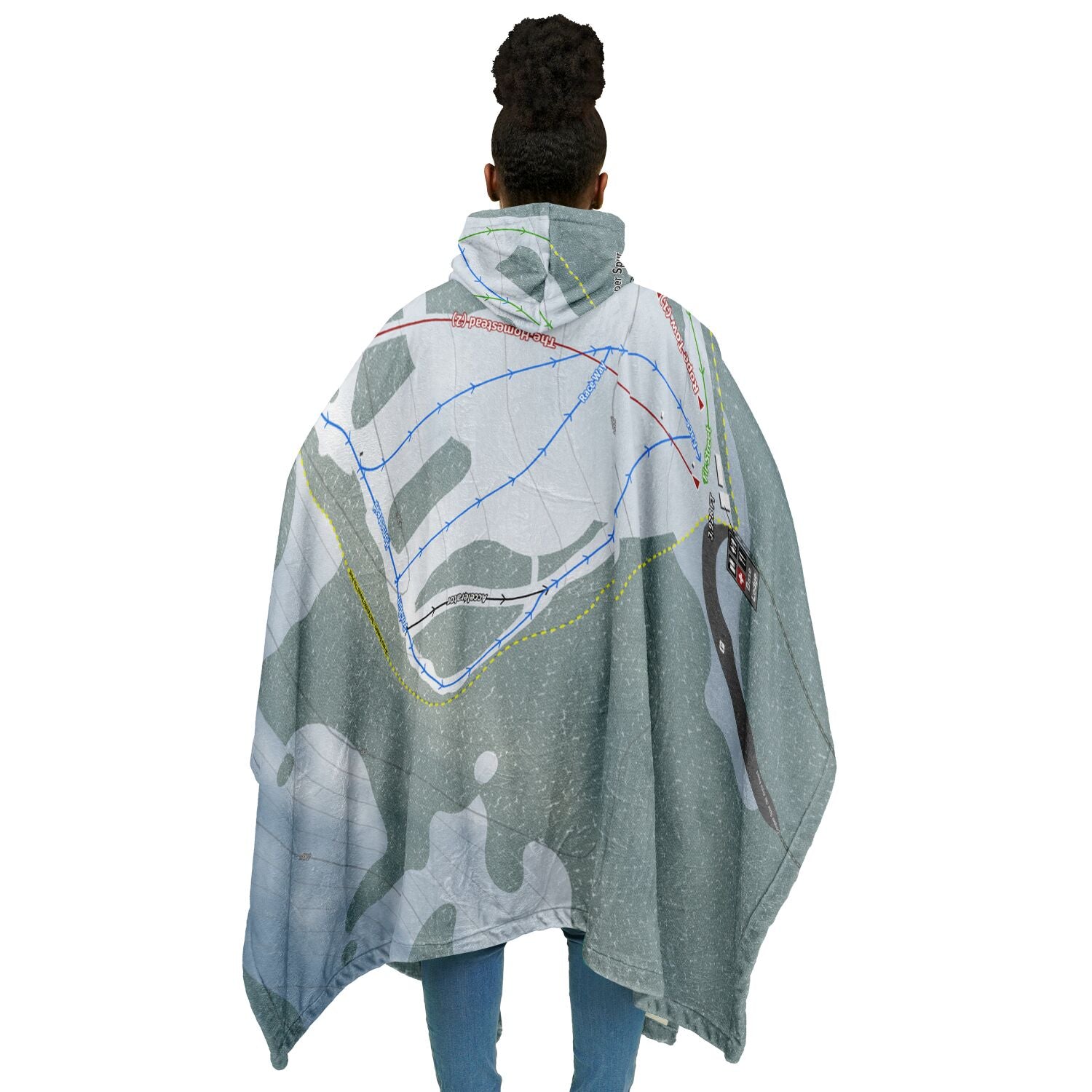 Cooper Spur, Oregon Ski Resort Map Flannel Blanket Poncho