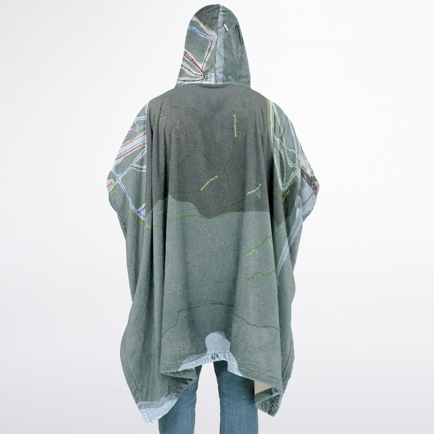 Willamette Pass, Oregon Ski Resort Map Flannel Blanket Poncho