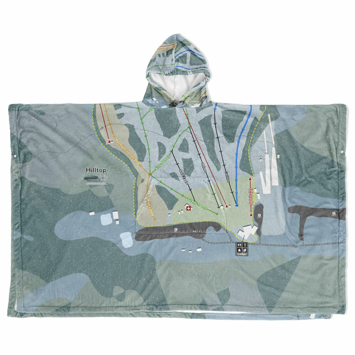 Hilltop, Alaska Ski Resort Map Flannel Blanket Poncho