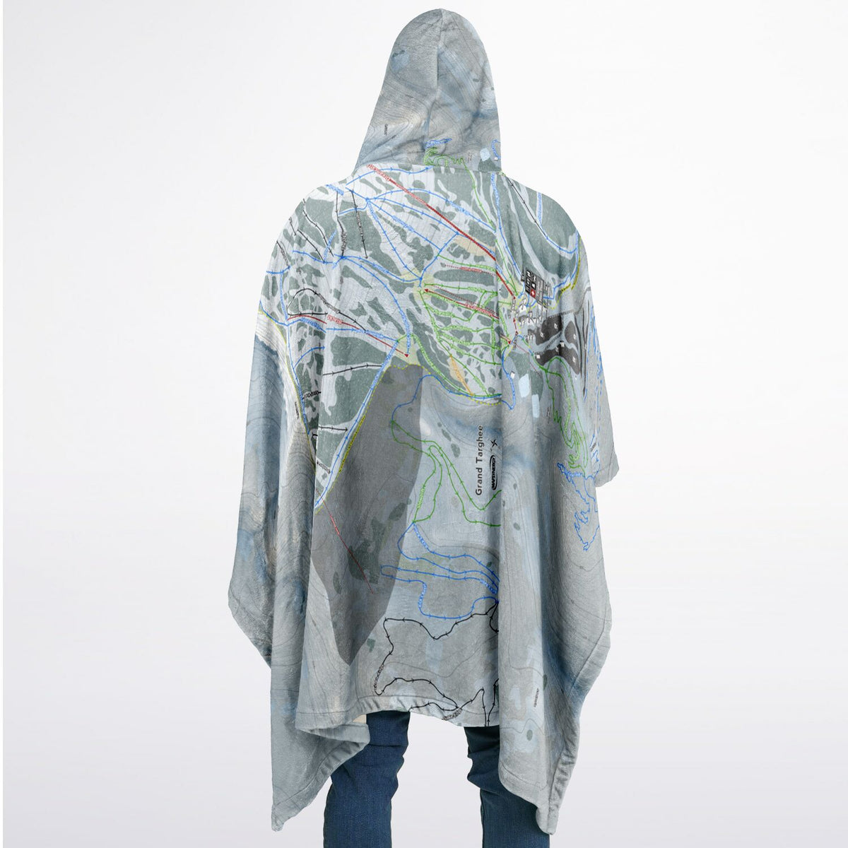 Grand Targhee, Wyoming Ski Resort Map Flannel Blanket Poncho