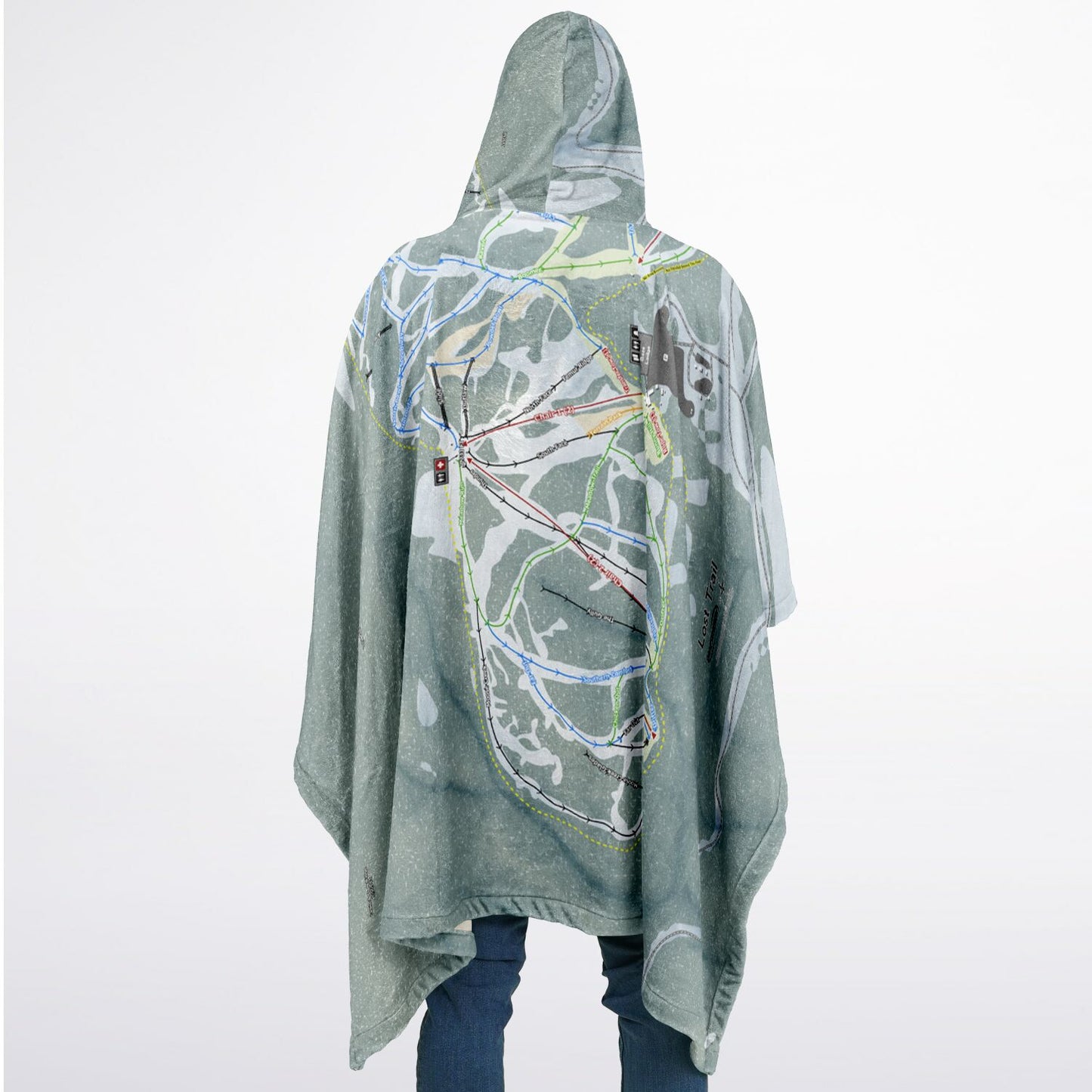 Lost Trail, Montana Ski Resort Map Flannel Blanket Poncho