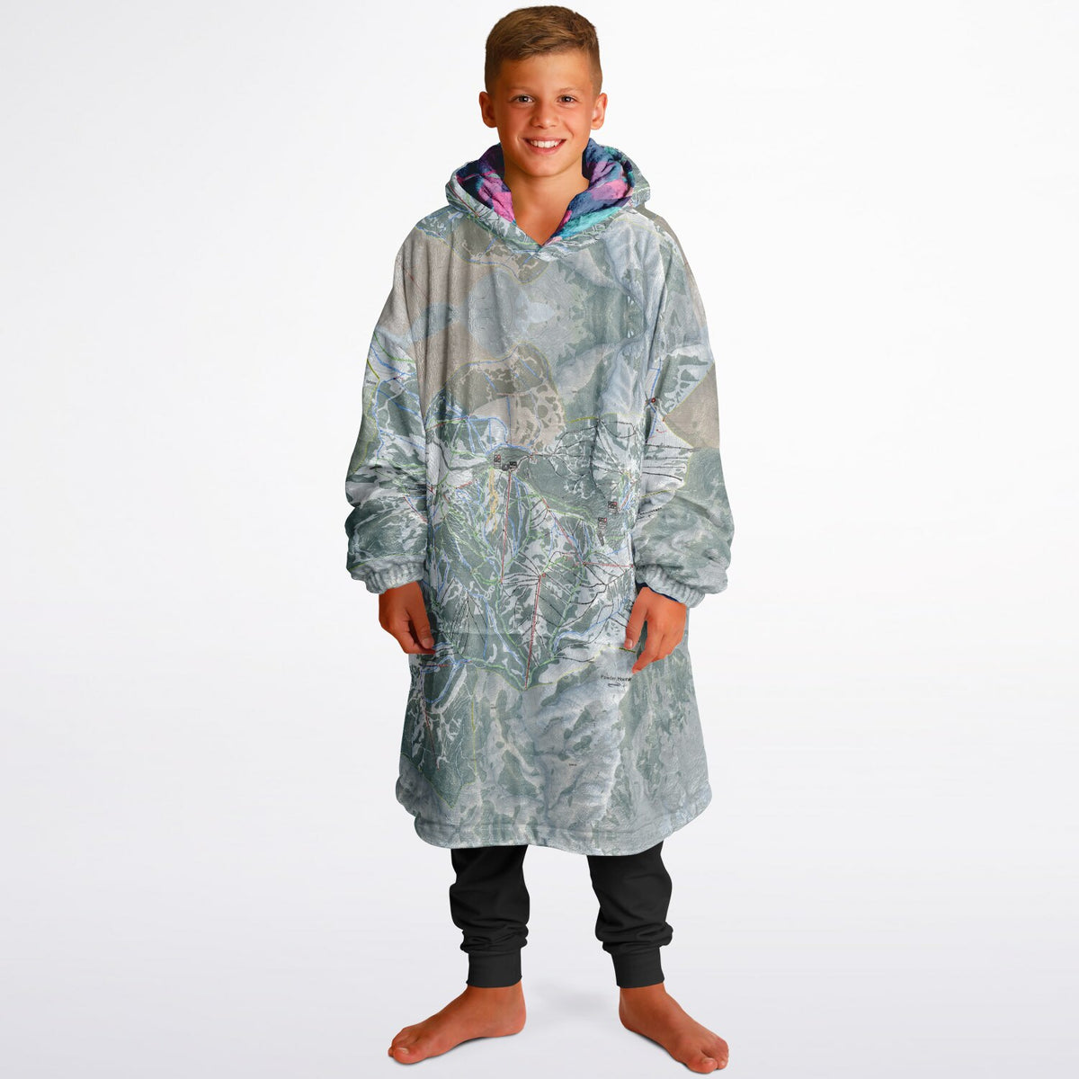 Powder Mountain, Utah Ski Resort Map Youth Reversible Snug Hoodie