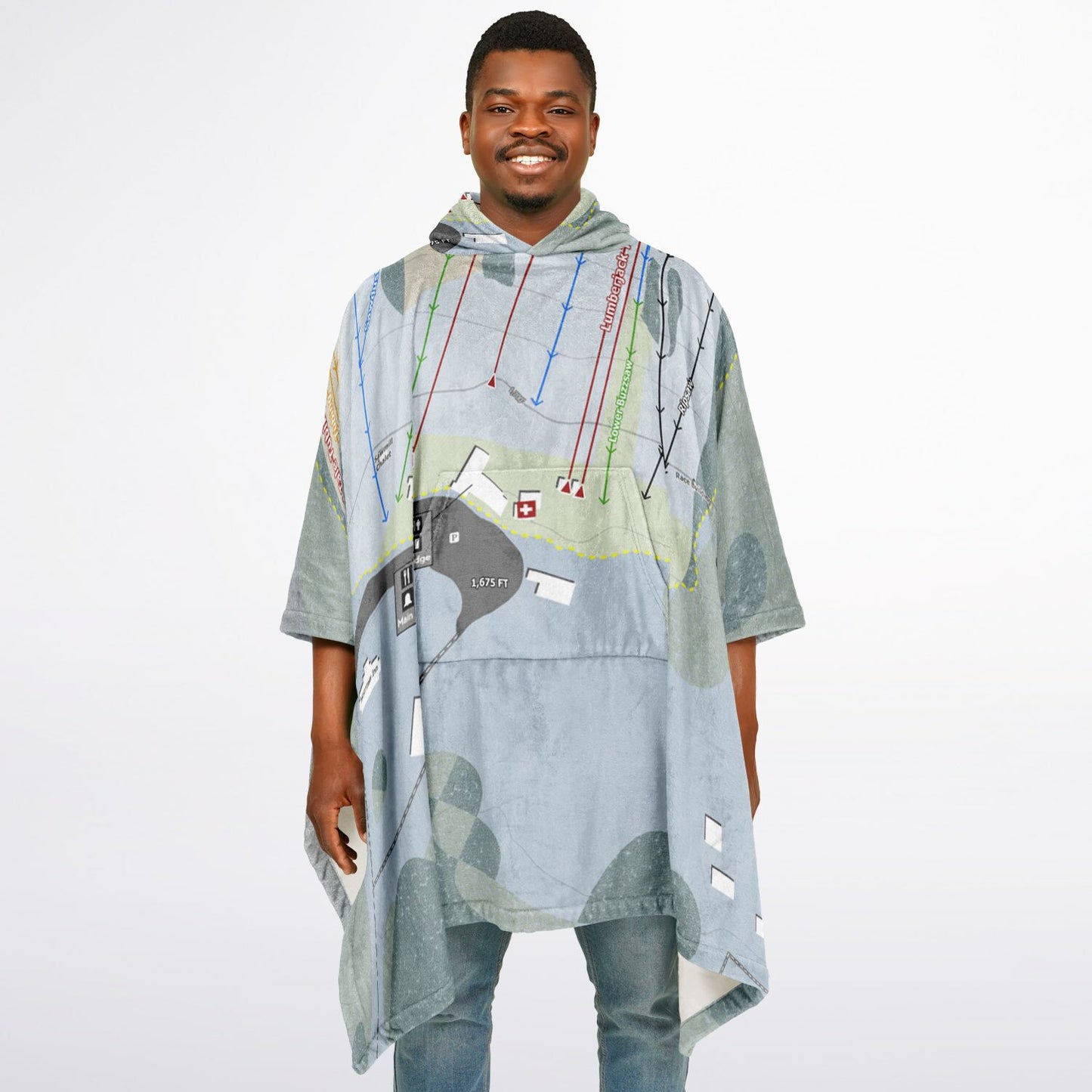 Ski Sawmill, Pennsylvania Ski Resort Map Flannel Blanket Poncho
