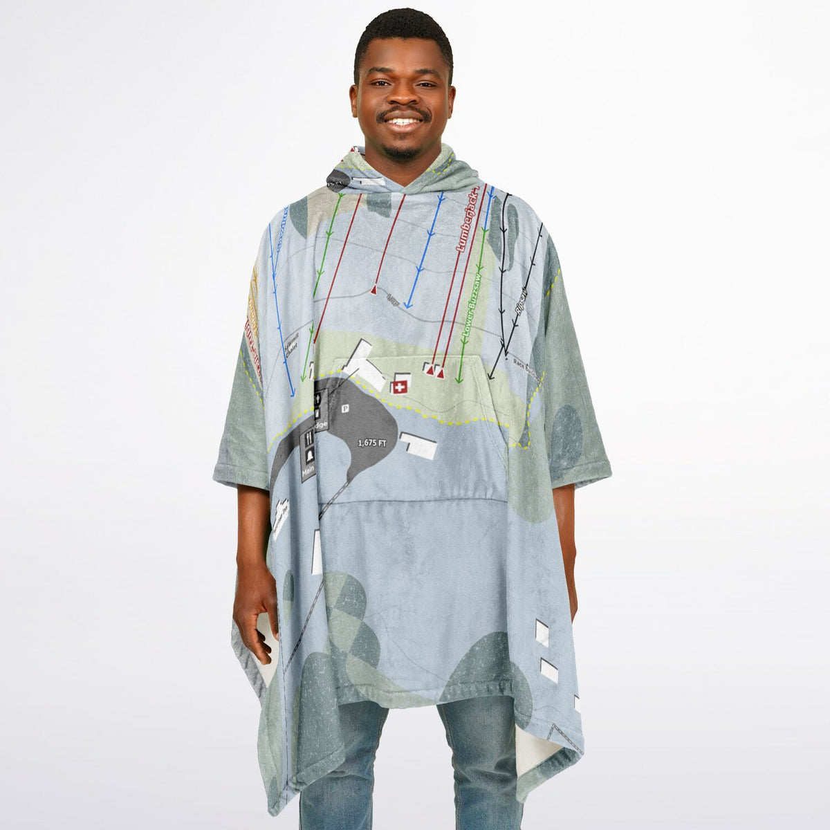 Ski Sawmill, Pennsylvania Ski Resort Map Flannel Blanket Poncho