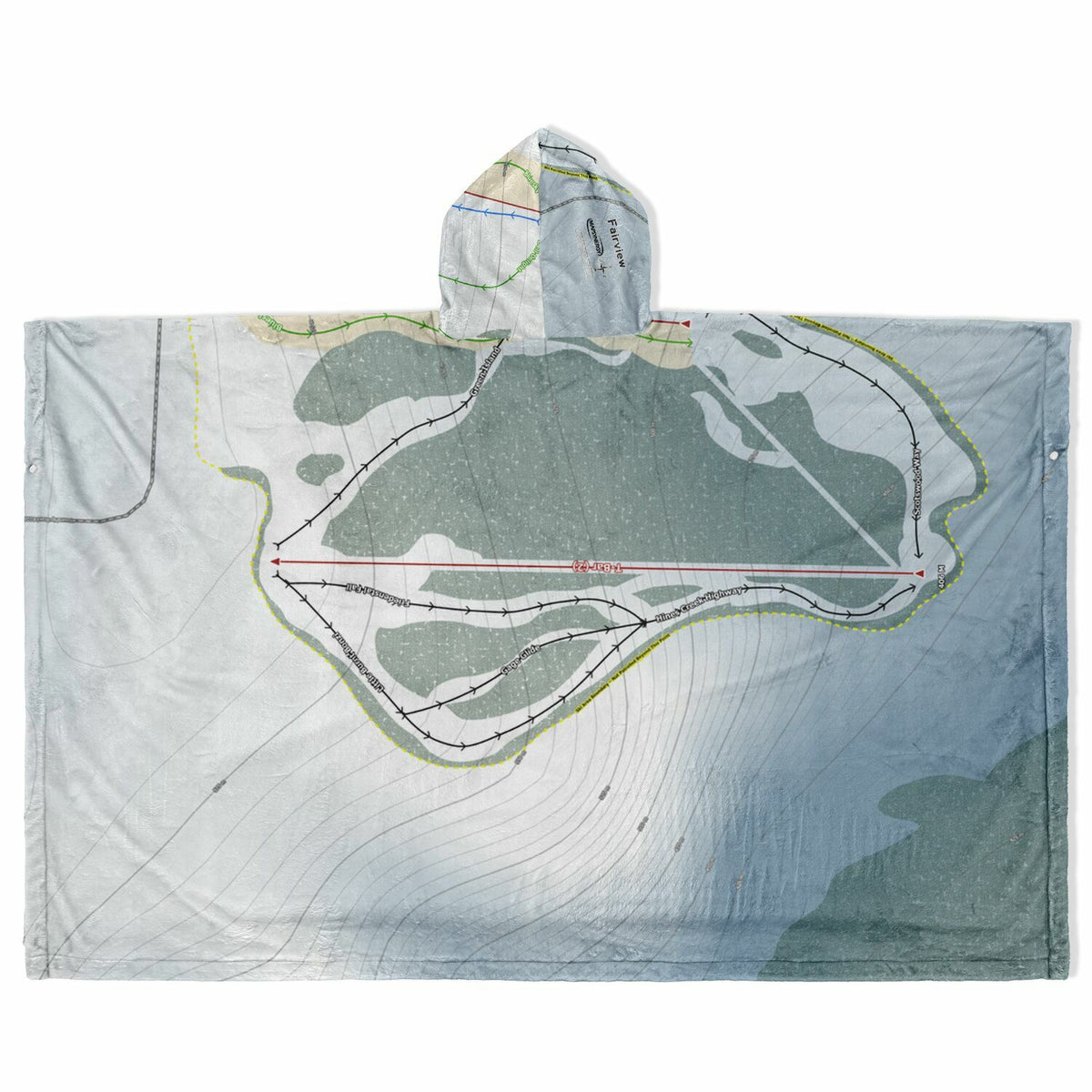 Fairview, Alberta Ski Resort Map Flannel Blanket Poncho