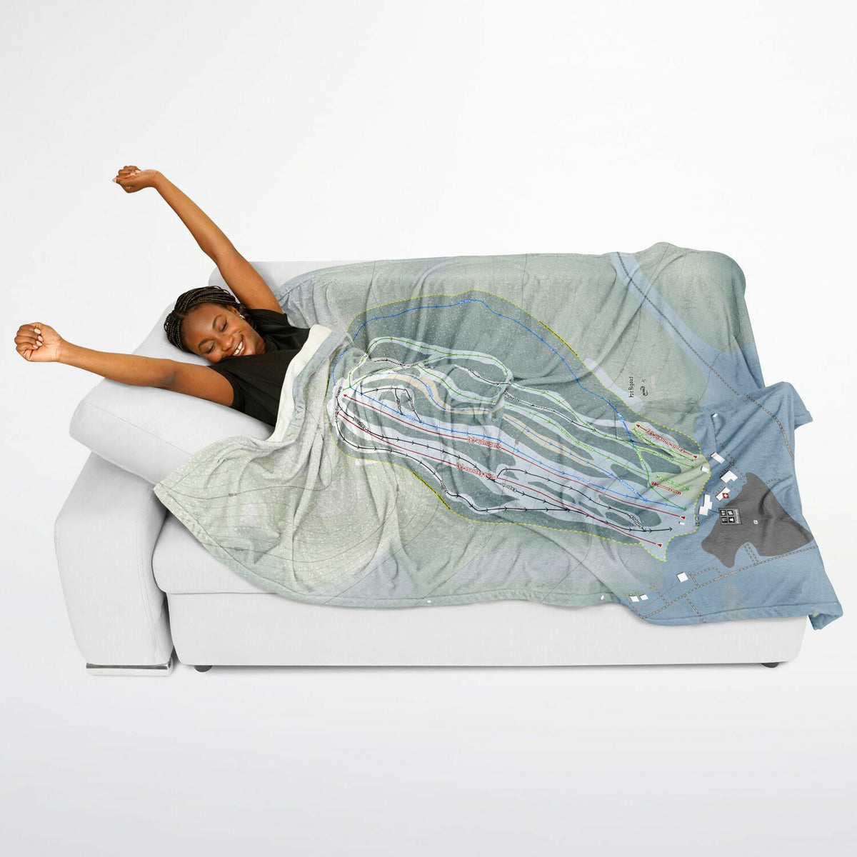 Mont Rigaud, Quebec Ski Resort Map Flannel Blanket Poncho