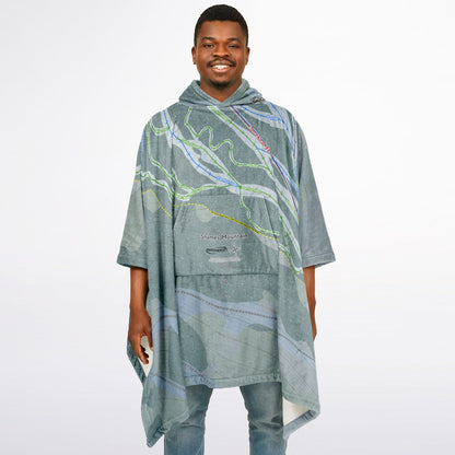 Shames Mountain, British Columbia Ski Resort Map Flannel Blanket Poncho