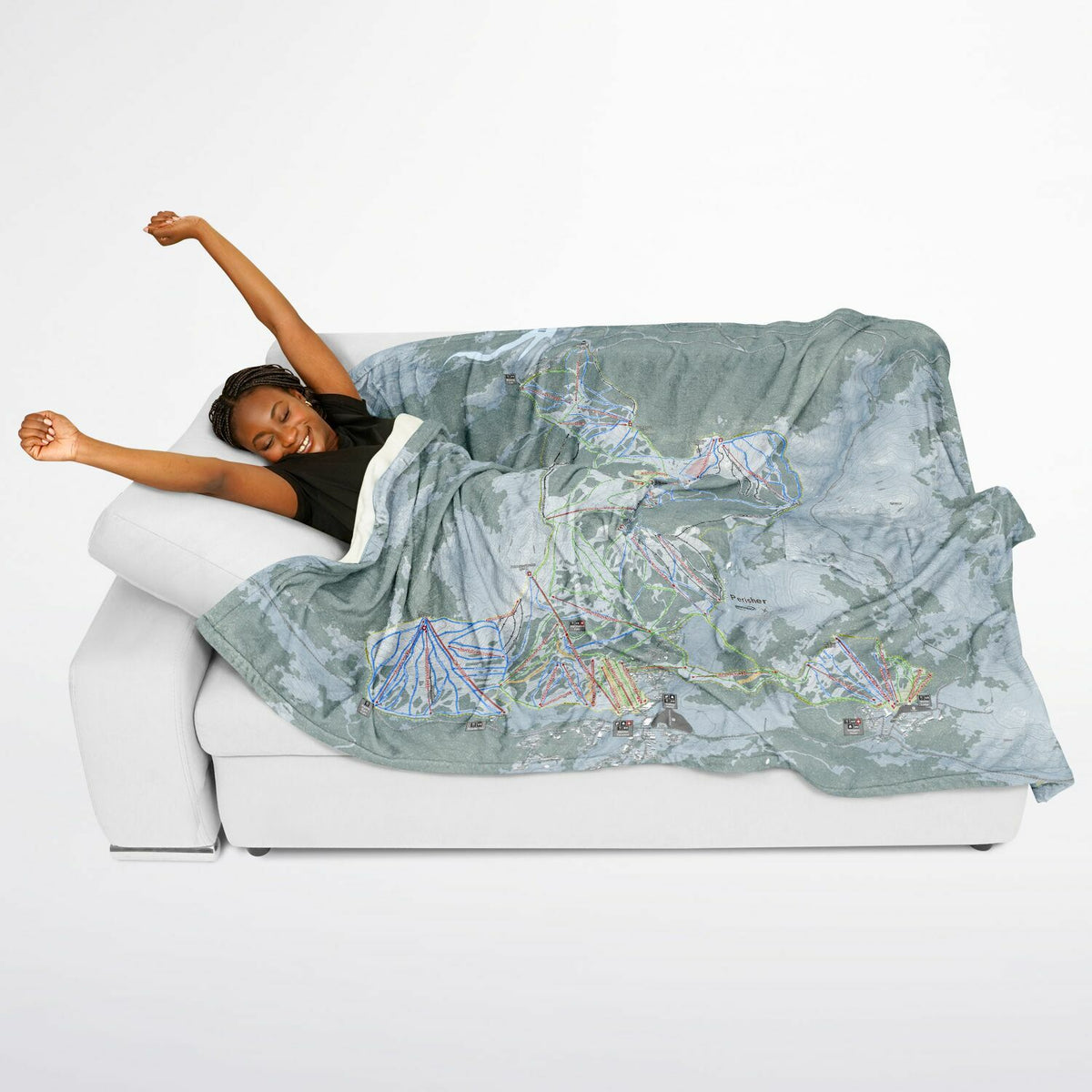 Perisher, Australia Ski Resort Map Flannel Blanket Poncho