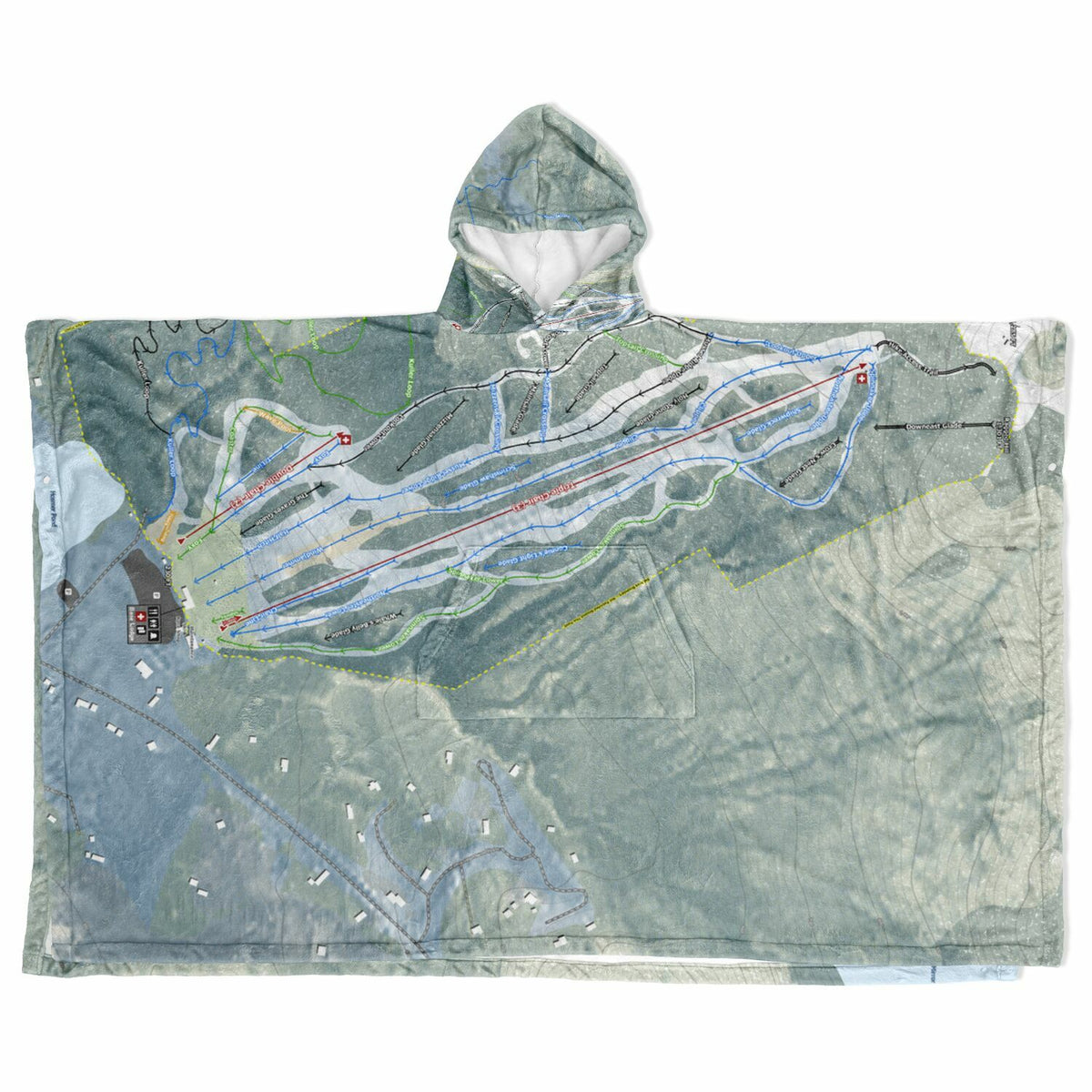 Camden Snow Bowl, Maine Ski Resort Map Flannel Blanket Poncho