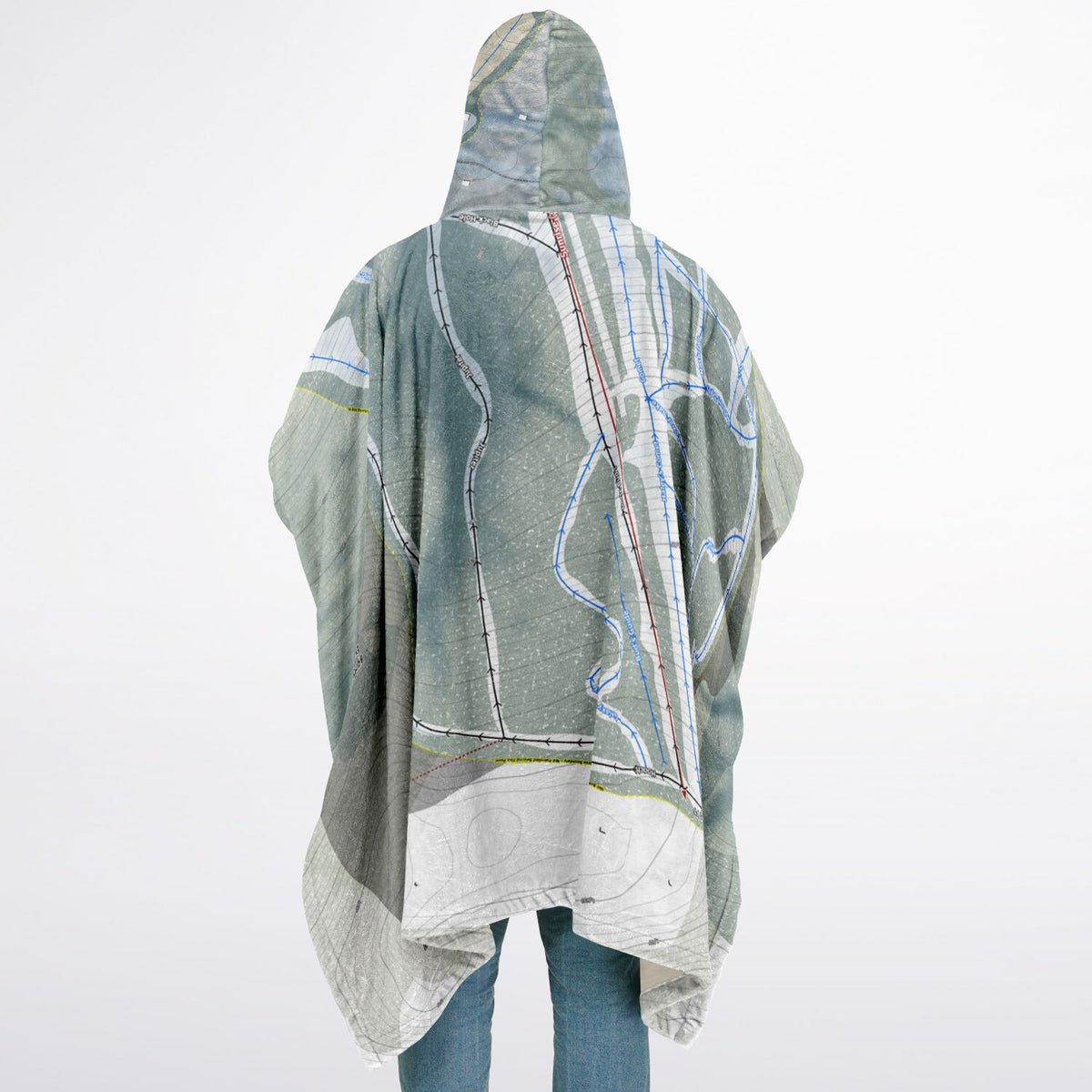 Bigrock Mountain, Maine Ski Resort Map Flannel Blanket Poncho