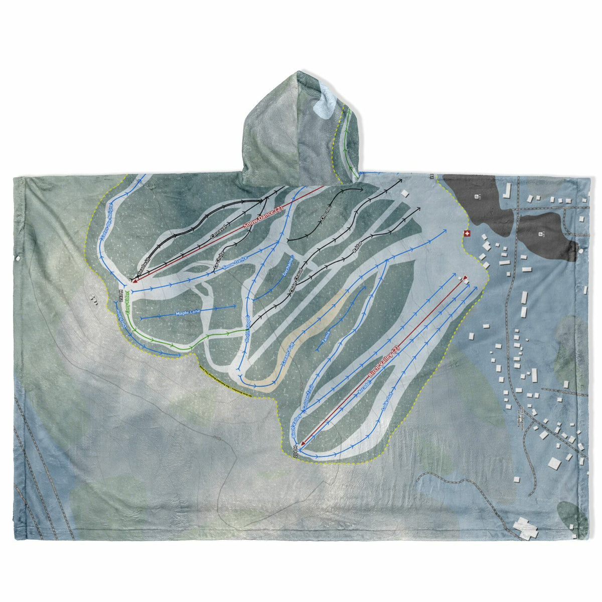 Ski Vorlage, Quebec Ski Resort Map Flannel Blanket Poncho