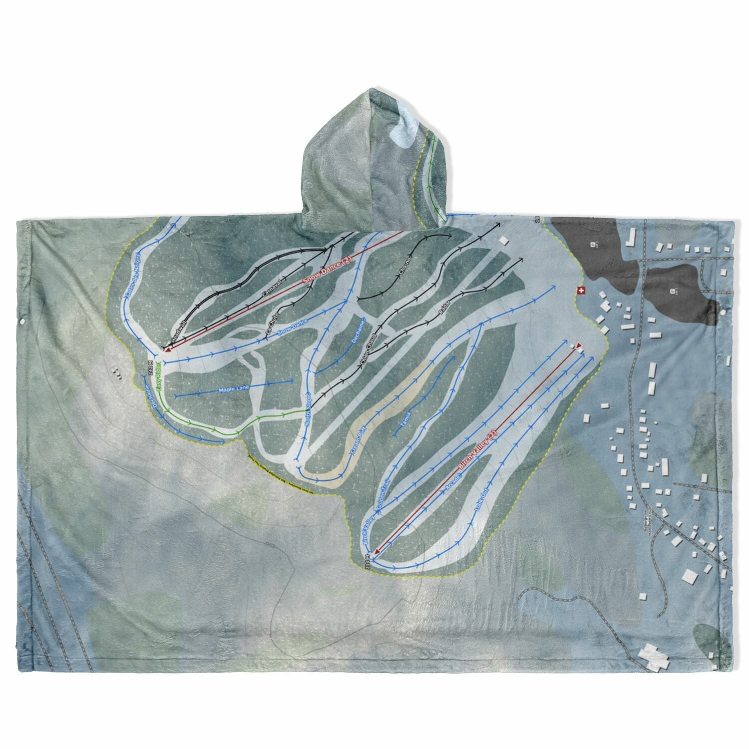 Ski Vorlage, Quebec Ski Resort Map Flannel Blanket Poncho