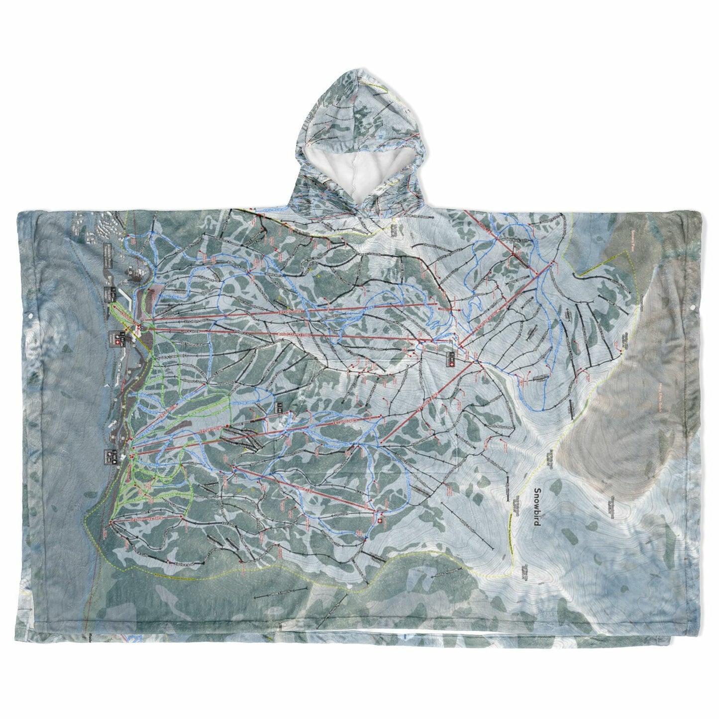 Little Cottonwood Canyon, Utah Ski Resort Map Flannel Blanket Poncho