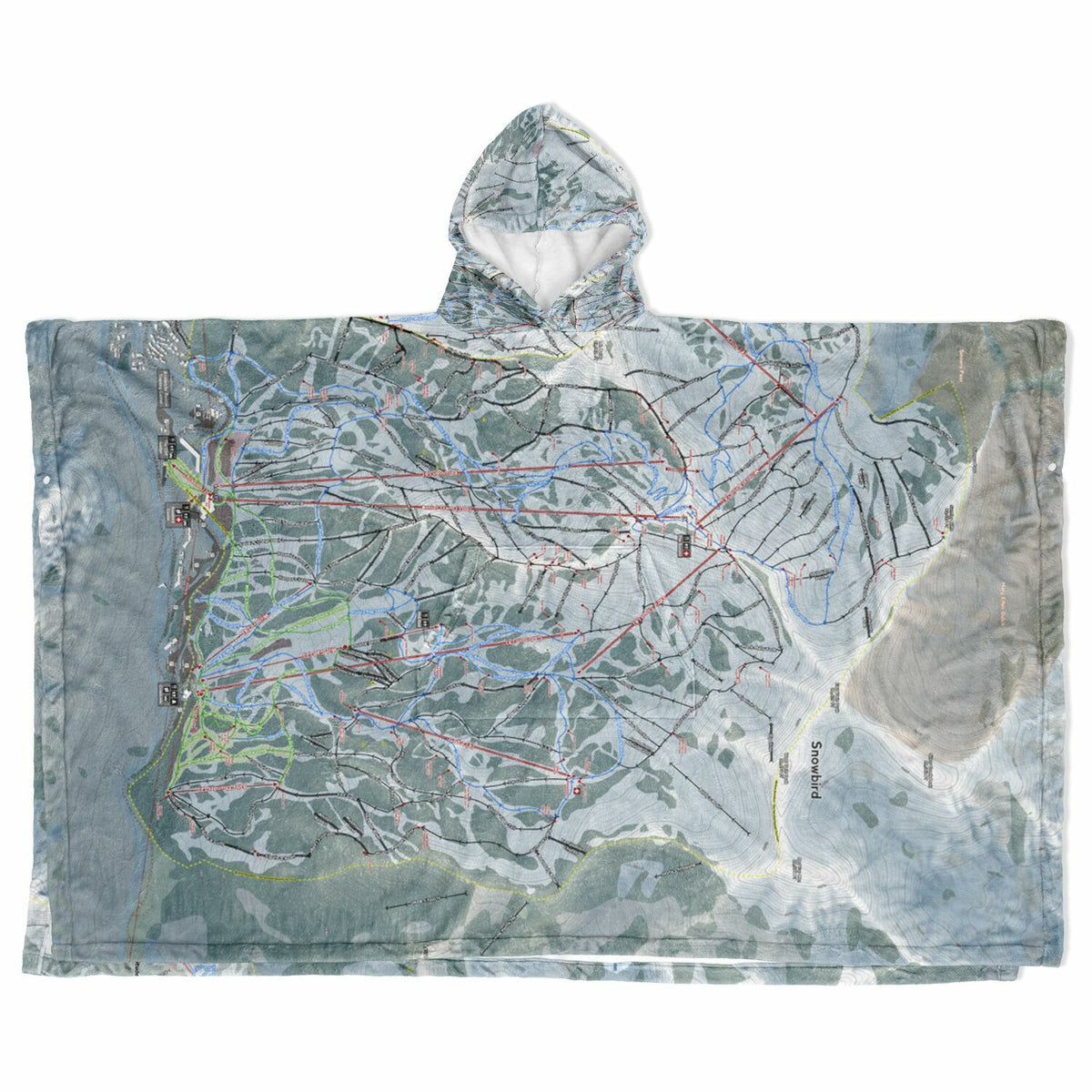 Little Cottonwood Canyon, Utah Ski Resort Map Flannel Blanket Poncho
