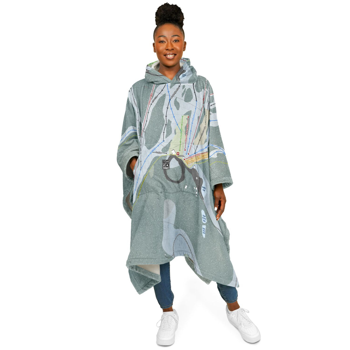 Harper Mountain, British Columbia Ski Resort Map Flannel Blanket Poncho