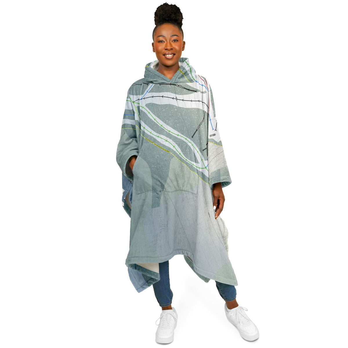 Mont Video, Quebec Ski Resort Map Flannel Blanket Poncho