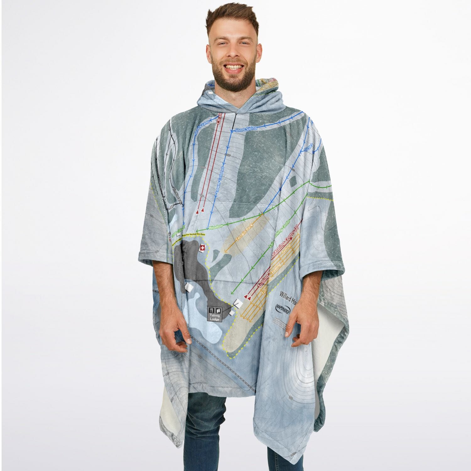 Willard Mountain, New York Ski Resort Map Flannel Blanket Poncho