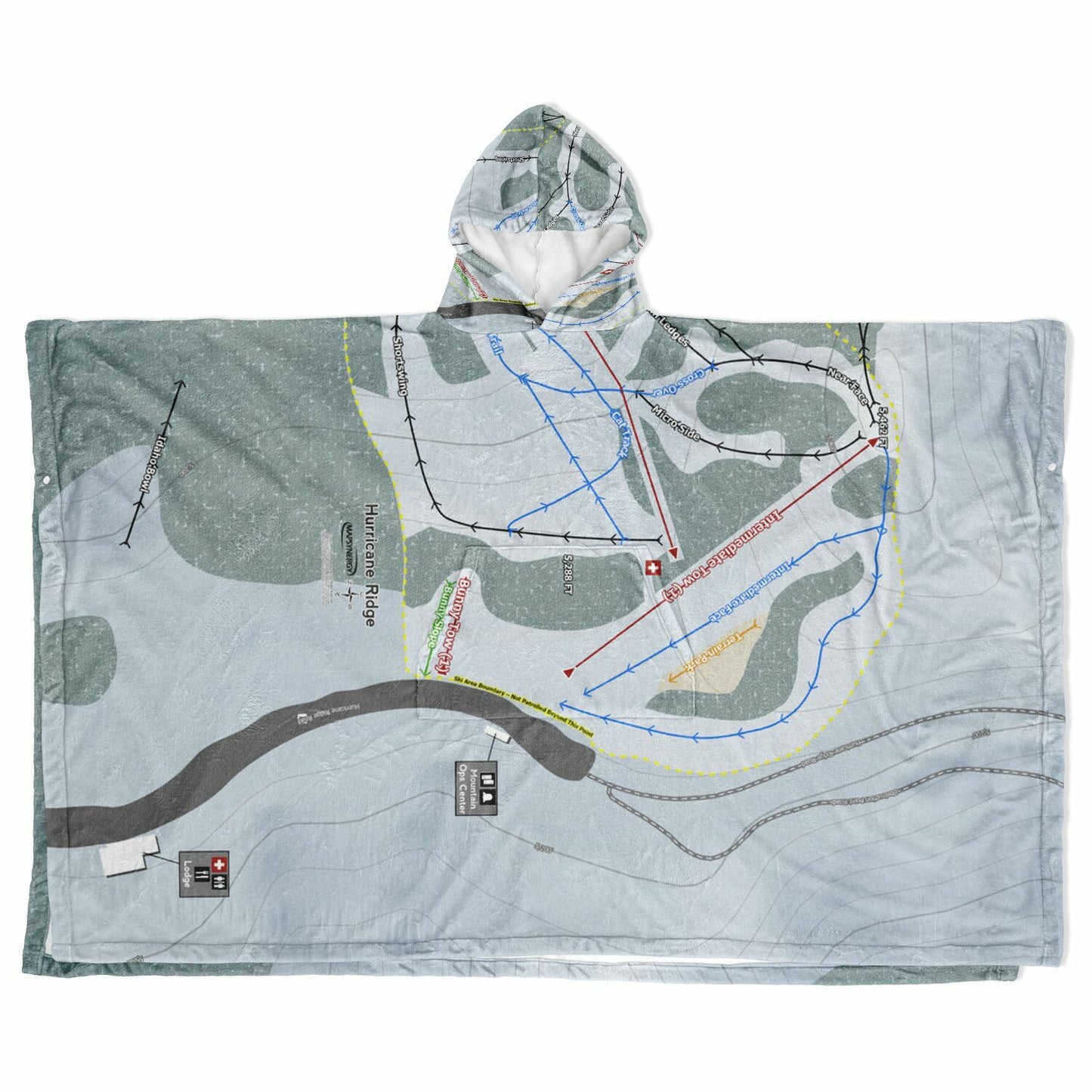 Hurricane Ridge, Washington Ski Resort Map Flannel Blanket Poncho