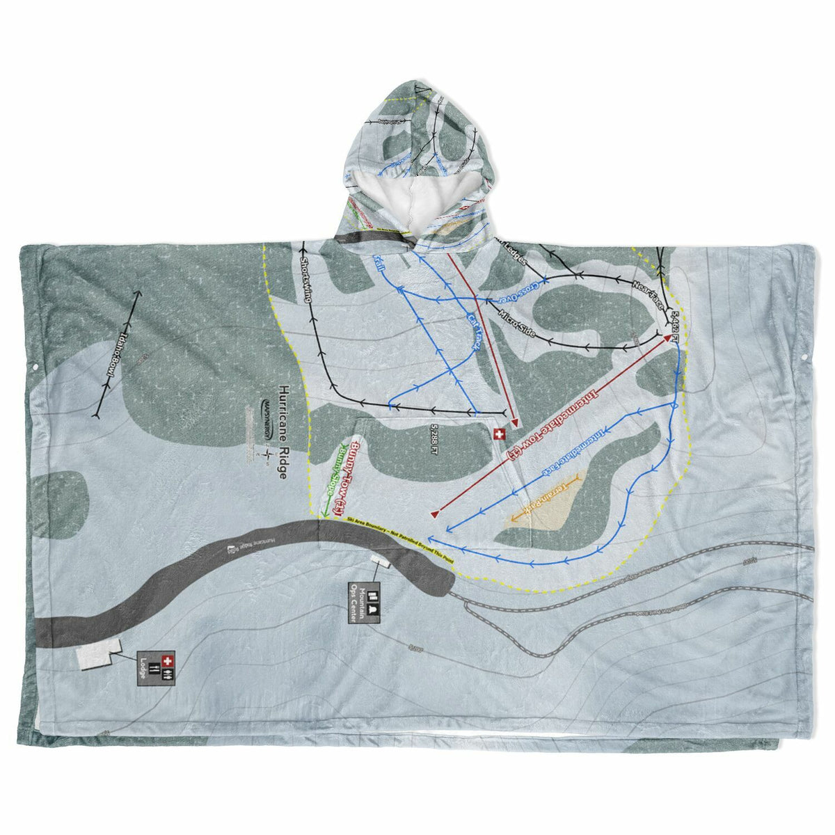 Hurricane Ridge, Washington Ski Resort Map Flannel Blanket Poncho