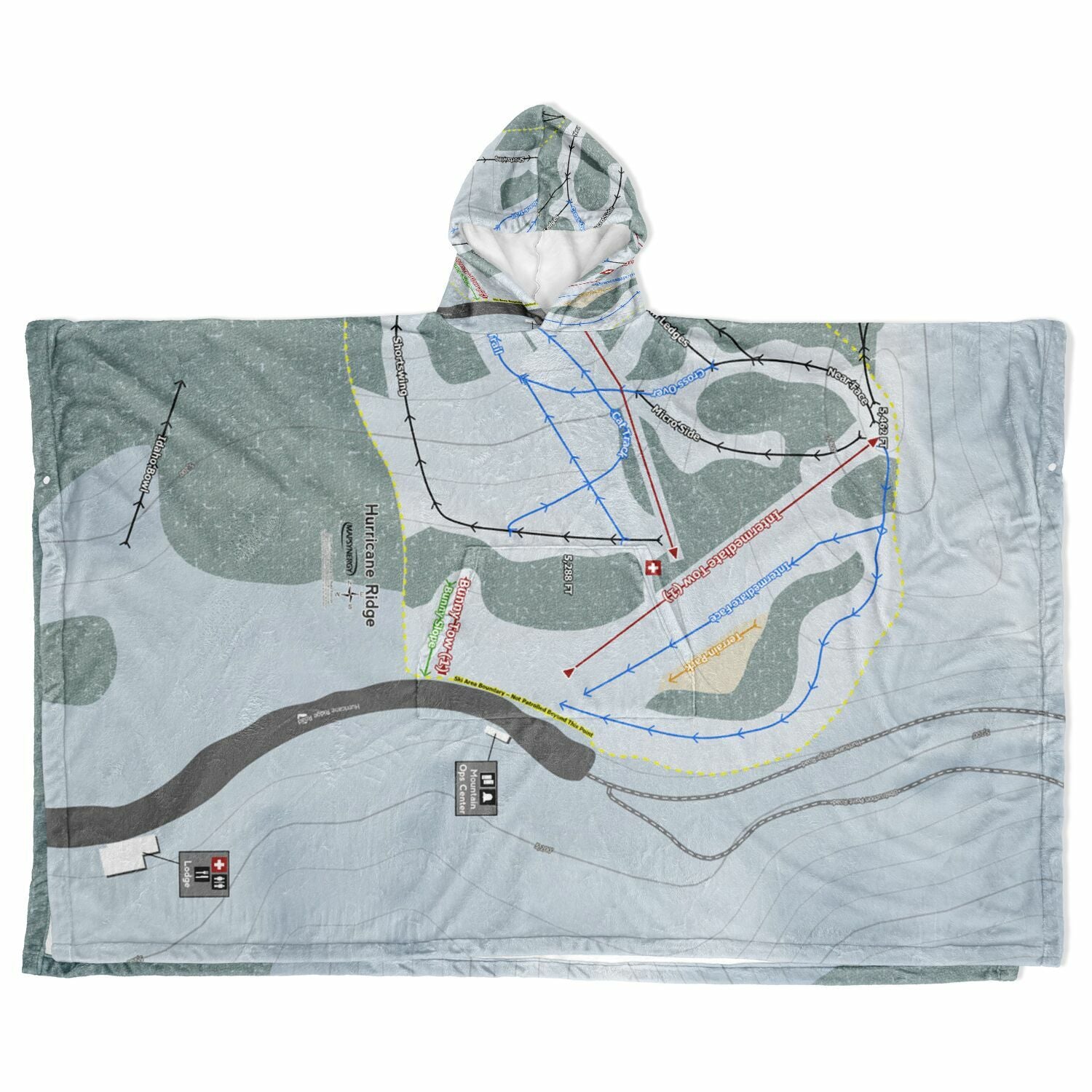 Hurricane Ridge, Washington Ski Resort Map Flannel Blanket Poncho
