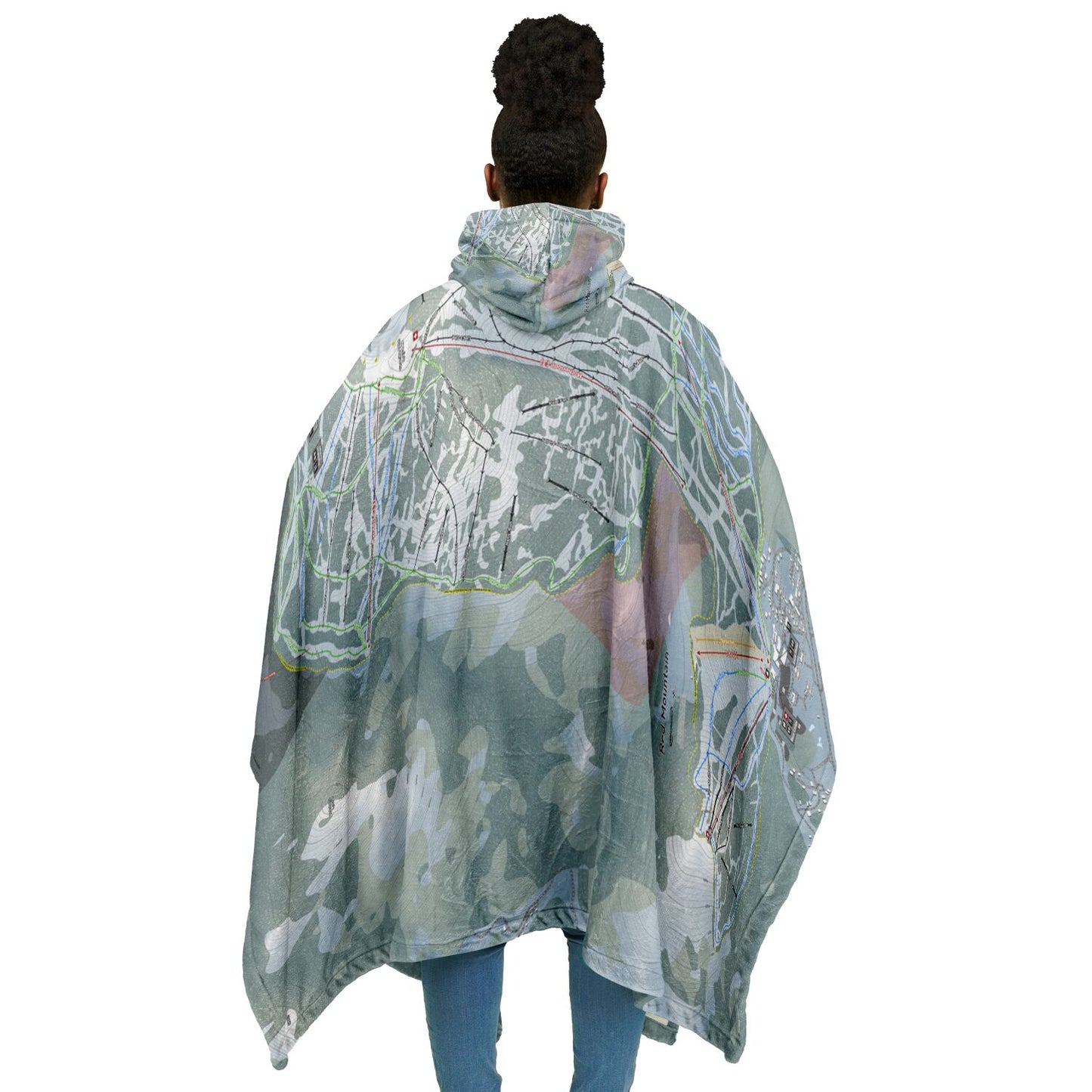 Red Mountain, British Columbia Ski Resort Map Flannel Blanket Poncho