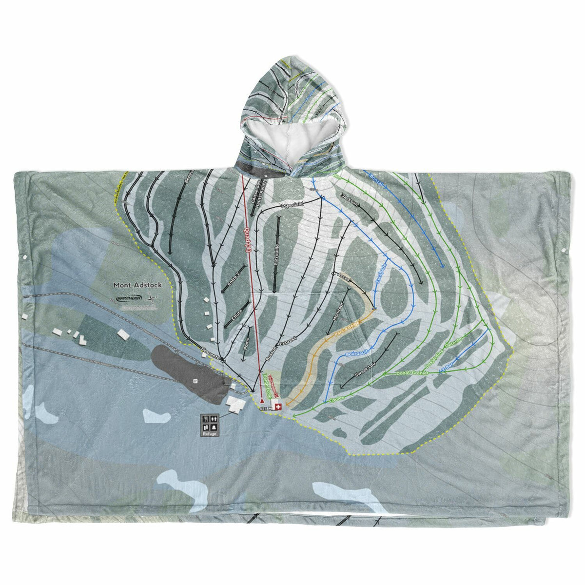 Mont Adstock, Quebec Ski Resort Map Flannel Blanket Poncho