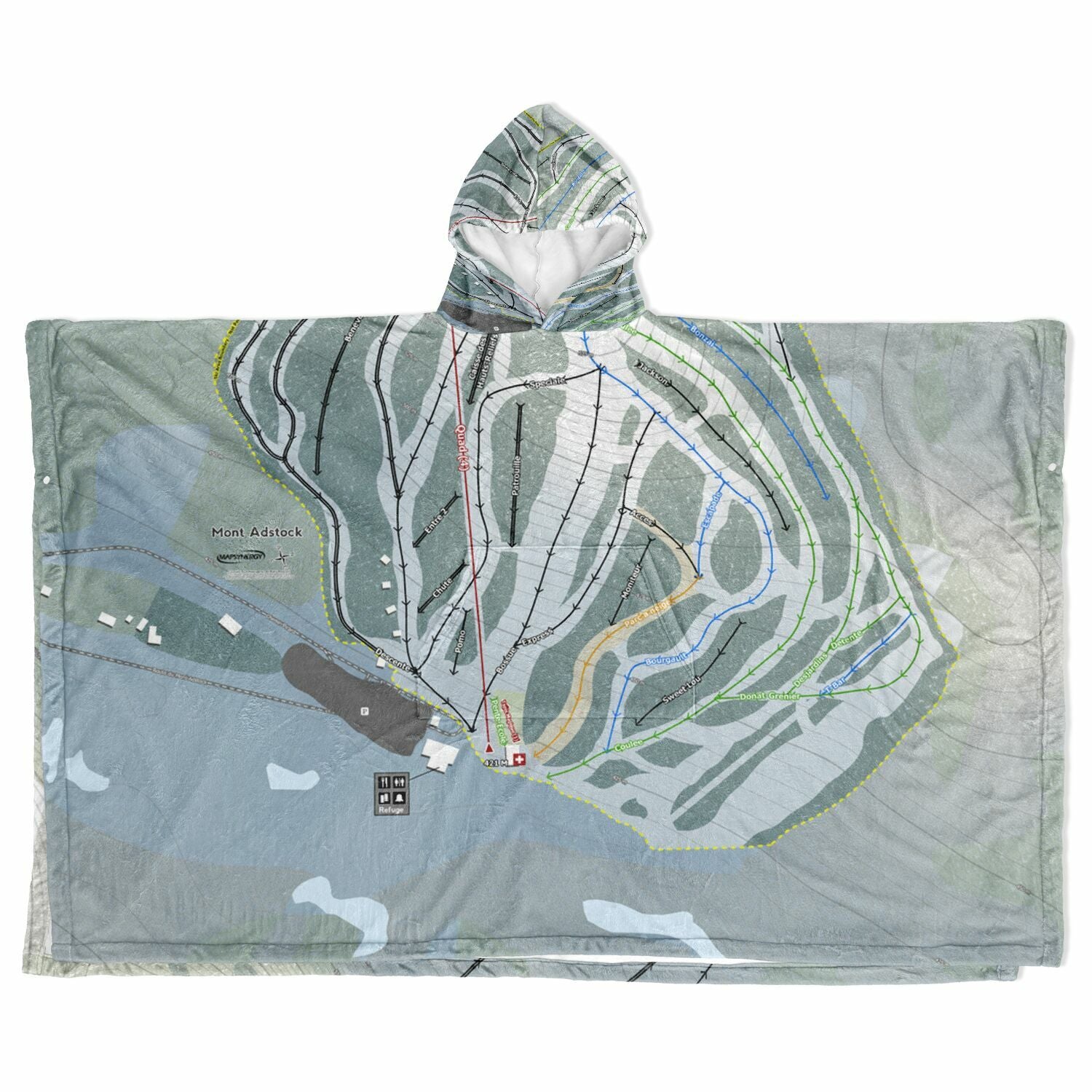 Mont Adstock, Quebec Ski Resort Map Flannel Blanket Poncho