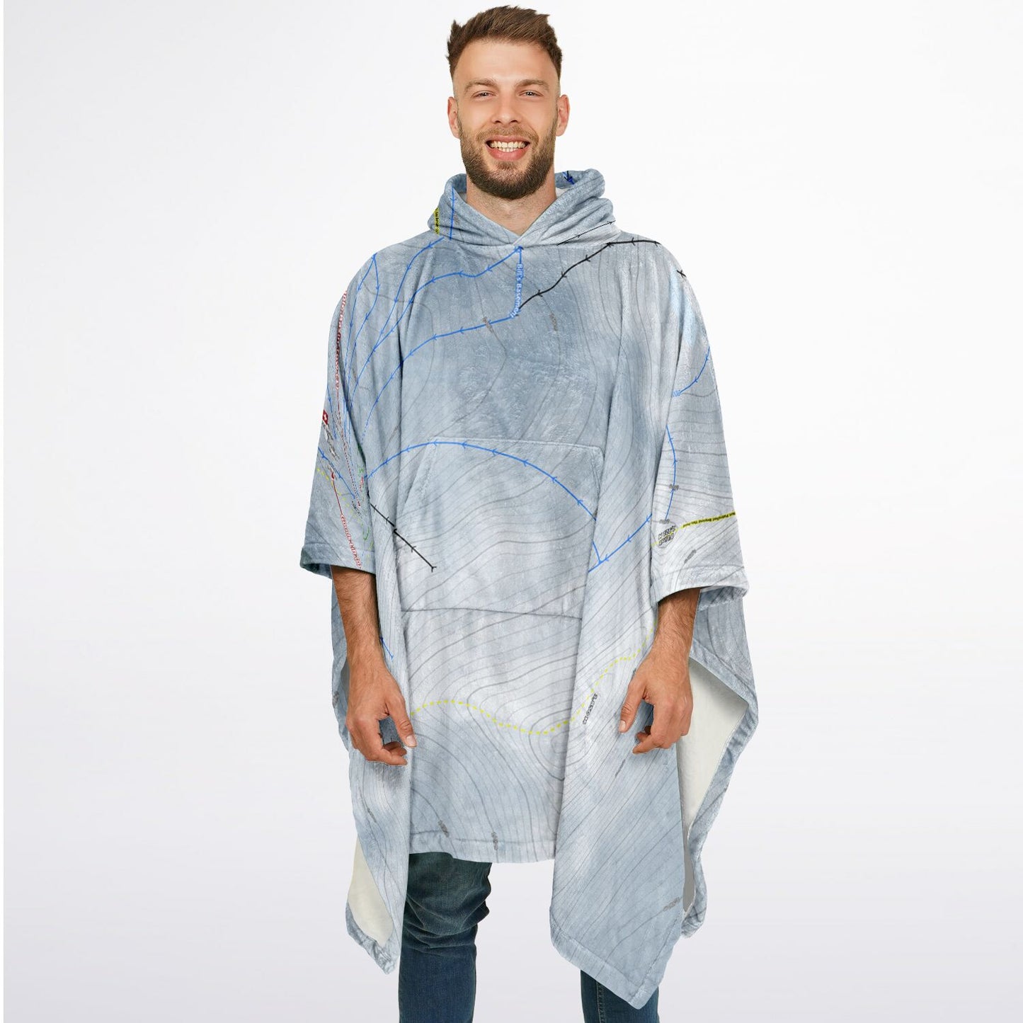 Temple Basin, New Zealand Ski Resort Map Flannel Blanket Poncho - Powderaddicts