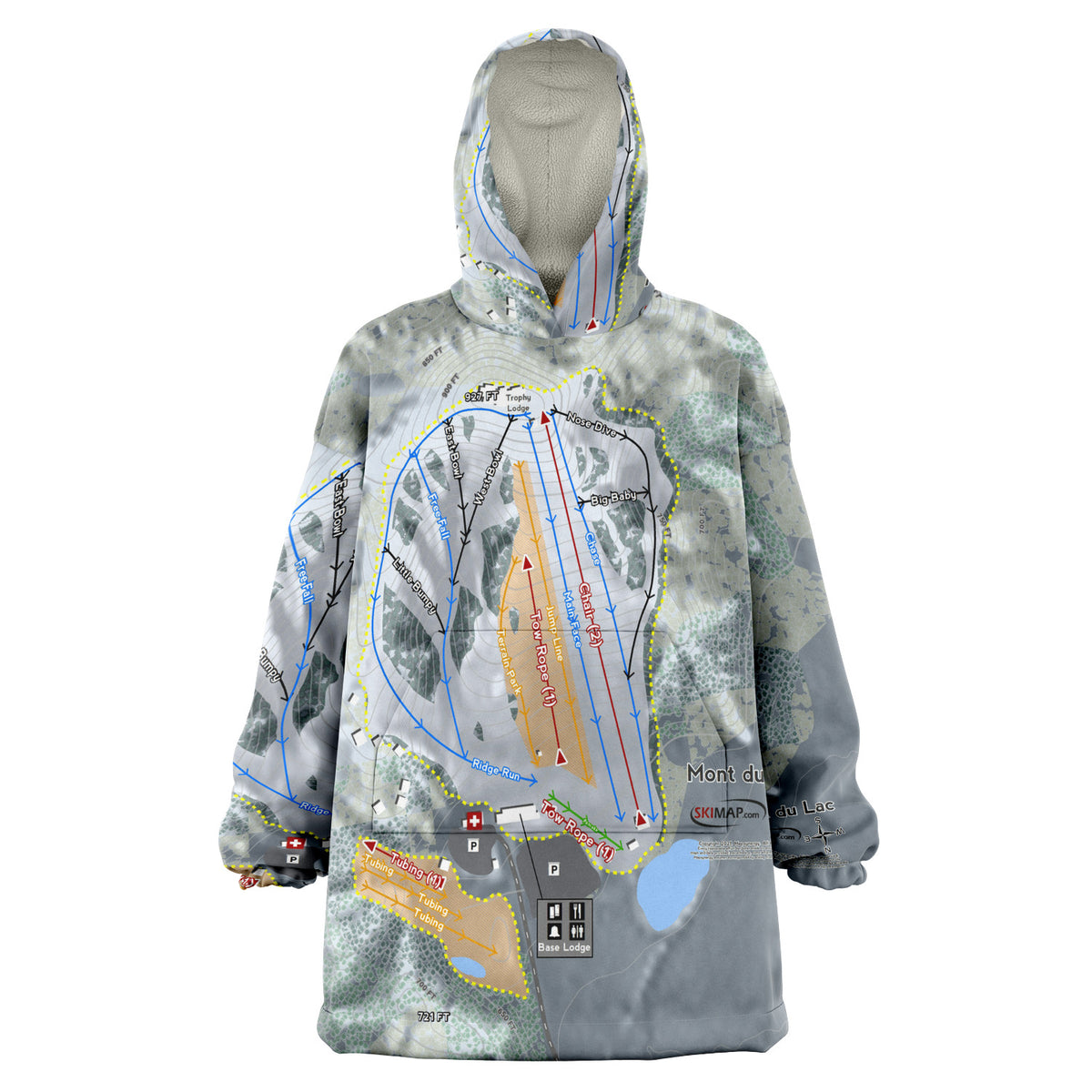 Mont Du Lac, Wisconsin Ski Trail Map - Snug Hoodie
